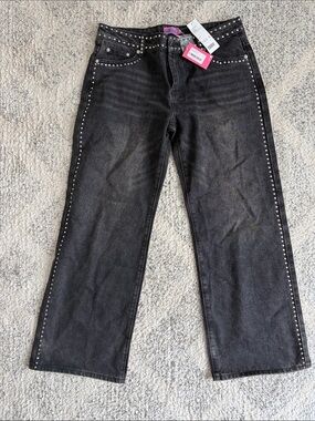 NWT Edikted Quincy Studded Black Wash Low Rise Wide Leg Jeans Size L